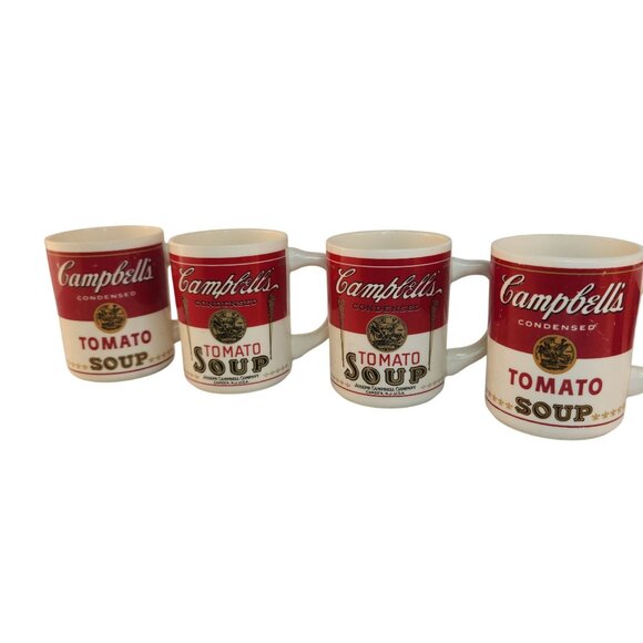 Set Of 4 Campbell’s Tomato Soup Ceramic Mugs Vintage Retro Design USA Made Cups - Picture 3 of 9